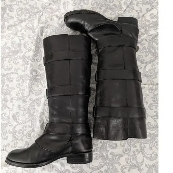 Coach Jordan tall black leather moto riding boots size 6 - Picture 3 of 15